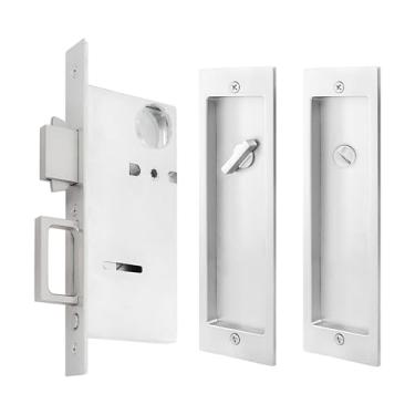 Imagem de Fechadura de privacidade para porta de bolso, ferragens retangulares modernas, puxadores nivelados com puxador de borda para portas de bolso, portas deslizantes, portas dobráveis etc. (prata, sem