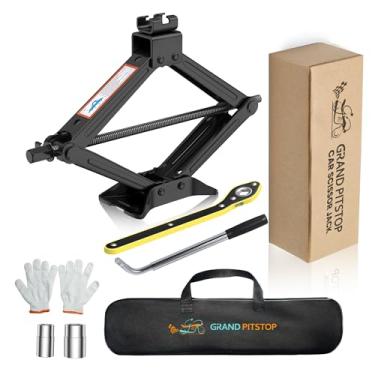 Imagem de GRAND PITSTOP Kit de macaco de carro Jack tesoura para carros 2 toneladas (1,999 kg) kit de ferramentas de tomada de pneu universal kit de emergência de carro com chave de lug kit de troca de pneu
