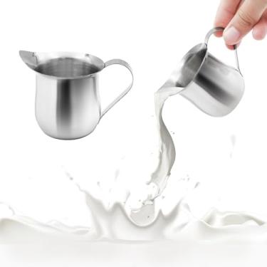 Imagem de Jarra pequena de 85 g, copo dispensador de creme de sino de aço inoxidável com bico para creme, leite, molho de salada, xarope de bordo (prata-2p)