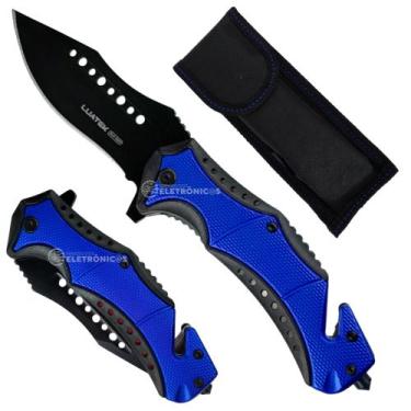 Imagem de Canivete Tático com Quebra-Vidro, Cortador e Lâmina de Aço de 9cm para