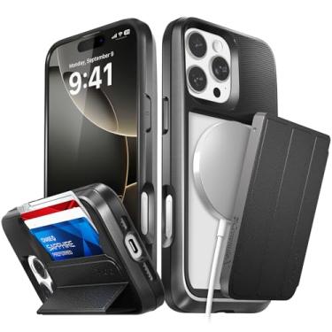 Imagem de VENA Capa carteira vCommuteX para iPhone 16 Pro Max (compatível com MagSafe), [proteção contra quedas de grau militar] Capa de couro destacável com suporte - preta