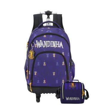 Imagem de Kit Escolar Wandinha Mochila 04 Rodas 360 + Lancheira Roxa