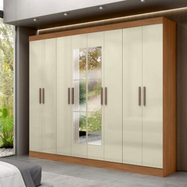 Imagem de Guarda-Roupa Paris 8 Portas 4 Gavetas com Espelho Cinamomo/Off White - Maxel