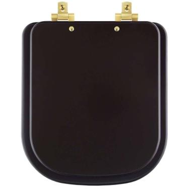 Imagem de Assento Sanitário Mdf Soft Close Piano Marrom Fosco Para Vaso Deca Com Ferragem Dourada