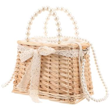 Imagem de DEARMAMY Bolsa Tote Feminina De E Bambu - Bolsa Transversal Feita À Mão Com Detalhes Em Pérolas Bolsa De Praia De Verão Bolsa De Ombro Boho (25 4 X 21 6 X 11 9 Cm)