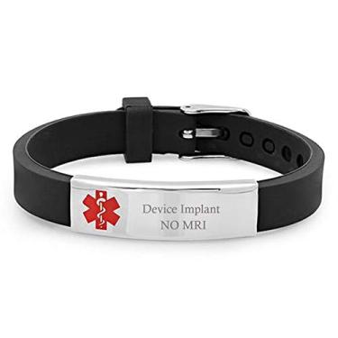 Imagem de Pulseira de silicone de aço inoxidável com dispositivo de identificação de alerta médico sem ressonância magnética, identificação de conscientização, emergência, salva-vidas para filho, filha, mãe