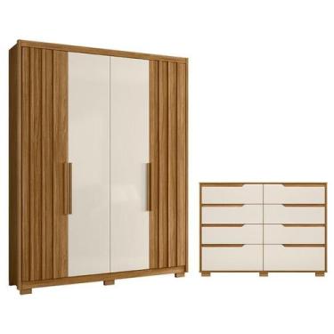 Imagem de Guarda Roupa Solteiro Califórnia e Cômoda Georgia Freijó Off White - M