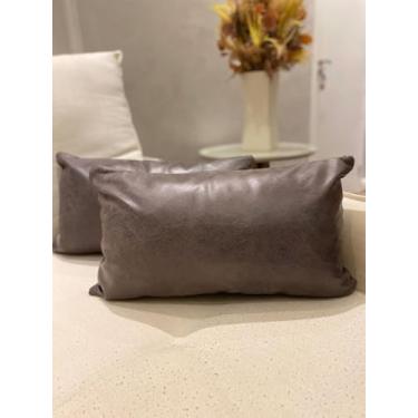 Imagem de Kit 2 Capas de Almofada Retangulares Couro sintetico corino Drapeado Lisa Baguete Decorativa Luxo 30x50cm (CINZA CHUMBO)