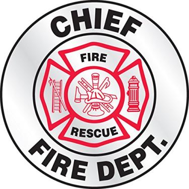 Imagem de Accuform Signs LHTL607 Emergency Response Reflective Hard Hat/Helmet Sticker, Legend "Chief - FIRE DEPT." com gráfico Fire/Rescue, 6 cm de diâmetro, vermelho/preto em branco