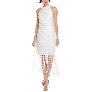 Imagem de Anne Klein Vestido feminino frente única com franja e bainha, Branco brilhante, 46