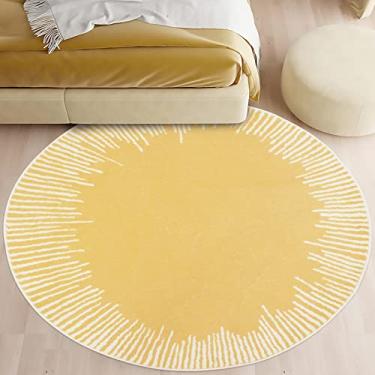 Imagem de Lacomfy Tapete moderno – Design geométrico abstrato, redondo de 1,2 m, antiderrapante, lavável, adequado para quarto, crianças, sala de estar, interior/exterior, amarelo