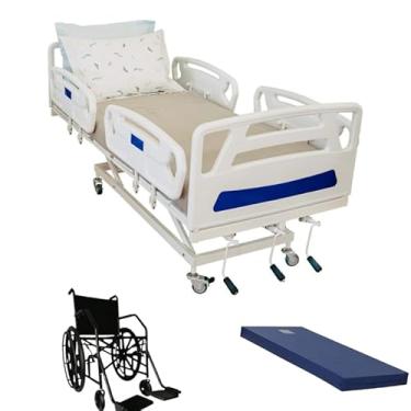Imagem de Cama hospitalar Florence 3 movimentos (Costas, Altura, Pernas) manual com colchão D33 + Cadeira de rodas Manual