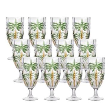 Imagem de Jogo 12 Taças de Cristal Palm Tree Coqueiro para Água Suco Wolff 450ml