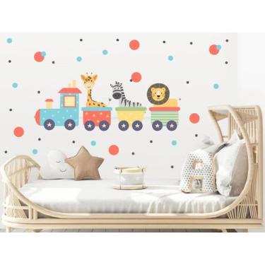 Imagem de adesivo de parede decoração infantil animais trem comitiva - Adesivos 