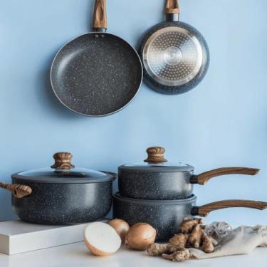 Imagem de Jogo De Panelas Antiaderente Cerâmica Fogo Gas E Indução Granito 5 Peç