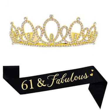 Imagem de Mayin Tiara E Faixa Para Feliz Aniversário De 61 Anos, Presentes Com Strass Cristal, Coroa Princesa, Artigos Festa Feminina, Coroas Douradas Pretas