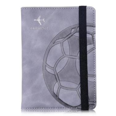 Imagem de XMLINPER Combo Porta-Passaporte E Compartimento Para Cartão, Carteira De Viagem Personalizada Em Couro Com Bloqueio Rfid Homens Mulheres, Capa Protetora Americana (Cinza Claro Futebol)