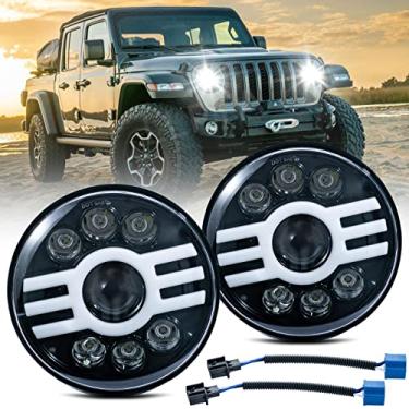 Imagem de LLPTA 2 Peças Dot/Sae 7"" Redondo Âmbar Halo Seta/Estacionamento Branco Drl Luzes Diurnas Farol Alto/Baixo Conjunto De Faróis Projetor + Adaptadores H4/H13 Compatíveis Com Wrangler Tj/Lj/Jk 97-18