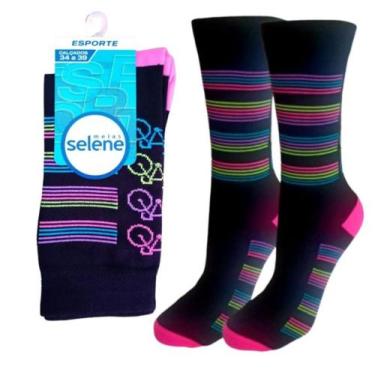 Imagem de Meia Street com Estampa Divertida Cano Longo Selene 4955, Preto, Pink 