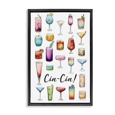 Imagem de Stupell Industries Cin-Cin Tropical Drink Collage Black Framed Floater Canvas Wall Art Design por Susan Ball, 17 x 25