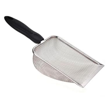 Imagem de Pazinha Coletora Cata Caca Coco Fezes Para Grãos de Areia Gato Cachorro Pet Higienica Aço Inox - Malha Fina Caixa de Areia Terrário Passeio Filtra Peneira (Malha 2.0mm)