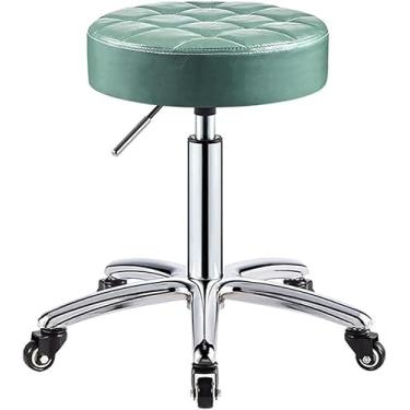 Imagem de Banquinho De Rolamento Com Rodas Almofada Redonda De Couro Pu Bancos Médicos Sem Encosto Cadeira Giratória Hidráulica Ajustável 41-56 Cm Para Salão De Spa Tatua, Bean Green, One Size
