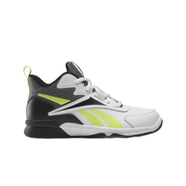 Imagem de Reebok Tênis de basquete masculino More Buckets, Calçado branco/amarelo ácido/preto central, 12 Little Kid