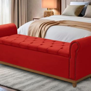 Imagem de Baú Para Quarto Cama Box Queen Size Grécia Madeira Estofado (Vermelho)
