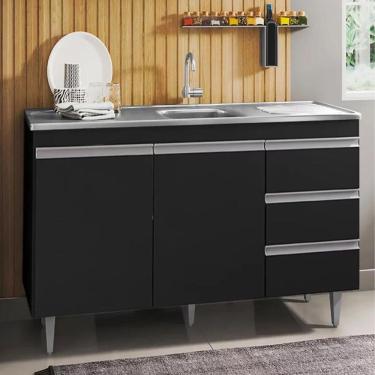 Imagem de Balcão Andréia com Pia e Cuba GhelPlus 120cm Preto AJL Móveis 