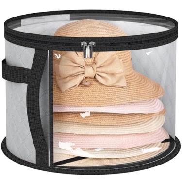 Imagem de AOODA Bolsa de armazenamento de chapéu transparente grande, comporta até 7 bonés organizador de chapéu de cowboy para armário, estojo de chapéu de abas largas com alças de transporte (cinza)