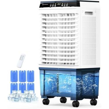 Imagem de Air Choice Refrigerador de ar evaporativo portátil, refrigerador de pântano de 1800 CFM com 6 caixas de gelo e tanque de água de 12 litros, balanço de 110°, 3 velocidades, controle remoto atualizado