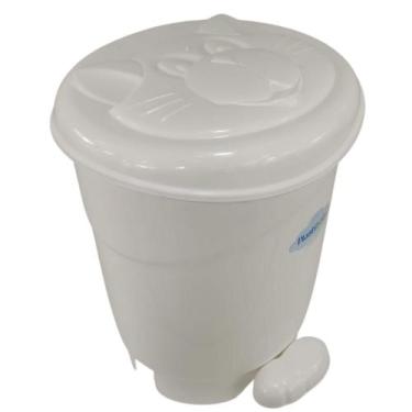 Imagem de Lixeira gatinho infantil para bebê com pedal plastibrasil 8l, Branco