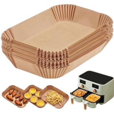 Imagem de Pacote com 150 forros de fritadeira a ar de 21,6 x 14 cm, folhas de papel pergaminho para fritadeira de ar dupla, antiaderente, descartável, não branqueada, resistente ao calor, serve para fritadeiras