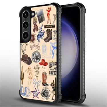 Imagem de MQJCYB Capa para Samsung Galaxy S23 Plus, resistente à prova de choque, proteção total de plástico rígido, silicone macio, capa protetora feminina homem e meninas - Cowgirl Western Country Cowboy