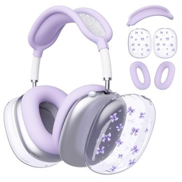Imagem de BlHMCASE Capa de fone de ouvido para AirPods Max, lindo laço kawaii, capa de silicone roxa para fones de ouvido para Apple AirPods Max