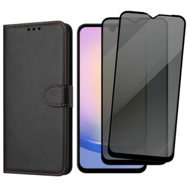 Imagem de Capa Carteira Flip Cover com 2 Películas de Privacidade Anti-Spy para Samsung Galaxy A25, Preto