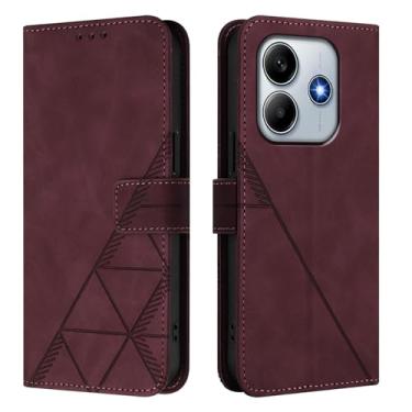 Imagem de Asdsinfor Capa flip para Redmi Note 14 4G couro sintético carteira coldre com suporte para cartões fecho magnético à prova de choque capa protetora para Xiaomi Redmi Note 14 4G. WineRed YBS