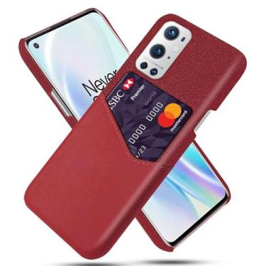 Imagem de Capa para Oneplus 9 PRO,Tela e tampa de couro PU,Antideslizante,360°cobertura completa à prova de choque com 1 slot de cartão atrás,Prevenção de queda-Red