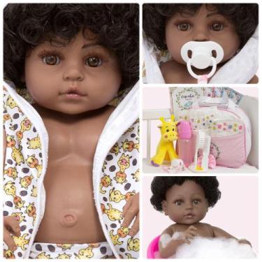 Imagem de Bebe Reborn Menina Negra Cabelo Cacheado Girafinha Com Bolsa - Cegonha