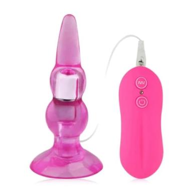 Imagem de Vibrador Plug com Controle Brinquedo Erótico Anal com 10 Funções, Ventosa, TPE Design Cônico [ROSA] PL003B