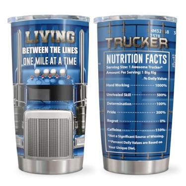 Imagem de Qatdey Presentes de caminhoneiro para homens, presentes de caminhoneiro para papai, presente de Natal/agradecimento para amantes de caminhões, copo de 590 ml, 1 peça