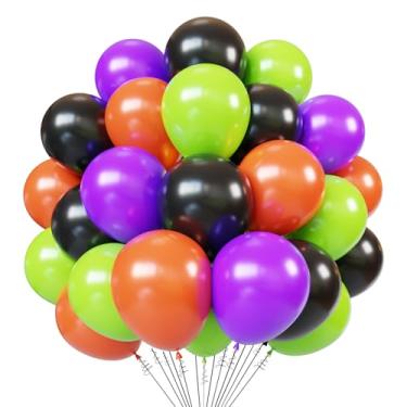 Imagem de Halloween Latex Balloons, 60pcs 12 Inches Black Orange Green Purple Balloons with 1 Ribbon for Halloween, Birthday, Graduation, Harley Davidson Party Decorations