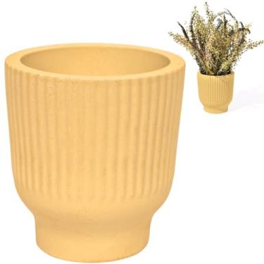 Imagem de Vaso Decorativo Garrafa Invertida Listras 9,5cm Cimento Artesanal (Amarelo)
