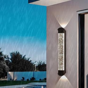 Imagem de Candeeiros de parede LED modernos de cristal ao ar livre IP65 à prova d'água de alumínio preto arandelas de parede com holofote luminária de parede de varanda interna/externa para trilhos de terraço