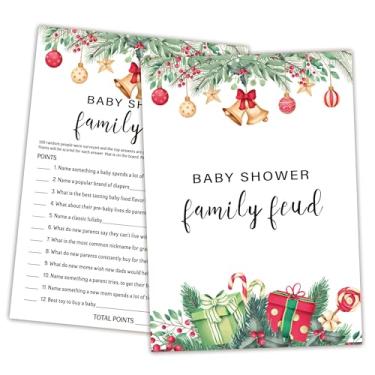 Imagem de Christmas Baby Shower Family Feud Game - Pacote com 30 cartas de jogo, 1 chave de resposta, jogo de chá de bebê verde para meninos e meninas, decorações de chá de bebê de Natal, suprimentos de jogo de