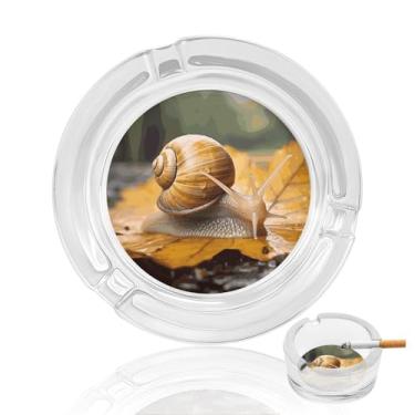 Imagem de Cinzeiro de vidro cristal de caracol em folhas, cinzeiro redondo de vidro resistente para fumar cinzeiro portátil decorativo moderno para uso em casa, escritório, interior, exterior, pátio