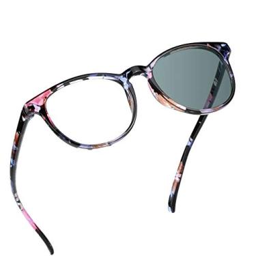 Imagem de Óculos de sol com bloqueio de luz azul, óculos de sol cinza fotocrômico, antifadiga, óculos de leitura de computador, óculos de jogos, óculos de TV para mulheres, homens, antiUV, antirreflexo, 1401 Pinkfloral Gray, +2.00