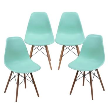 Imagem de Cadeira Charles Eames Design Clássico com Encosto Anatômico, Assento Ergonômico e Pernas de Madeira Natural para Sala, Escritório ou Jantar - Unidade ou Kit (2, Verde Tiffany, Adulto)