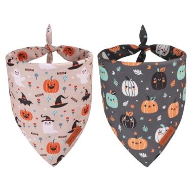 Imagem de PTDECOR Bandana para cães de Halloween, cachecol reversível com design de abóbora fantasma, tecido durável premium, bandanas de Halloween cinza e preto ajustável para cães GG (GG)