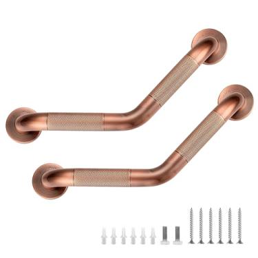 Imagem de Barras de apoio para banheiras e chuveiros - Barra de apoio angular de 3,5 x 40,6 cm para idosos serrilhada para deficientes de aço inoxidável para parede (cobre antigo, pacote com 2)